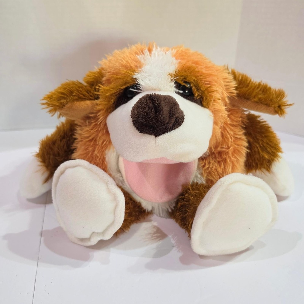 Fiesta Plush Dog Hand Puppet With Sound 7" St. Bernard Brown White Tested Works